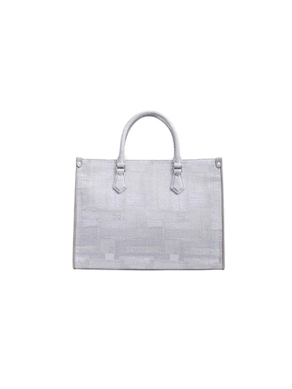 Oil Painting Jacquard with Leather Tote Bag