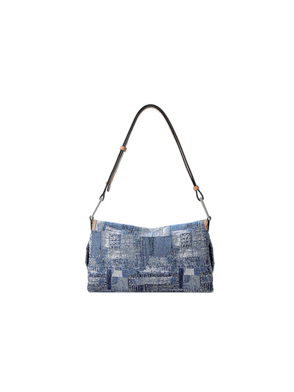 Oil Painting Jacquard with Leather Shoulder Bag