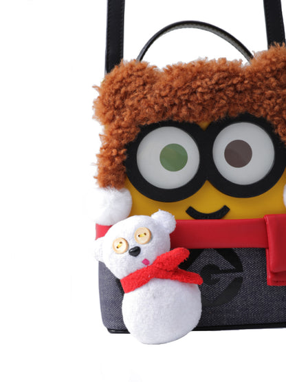 (In Stock) Minions Christmas Fur with Leather Backpack