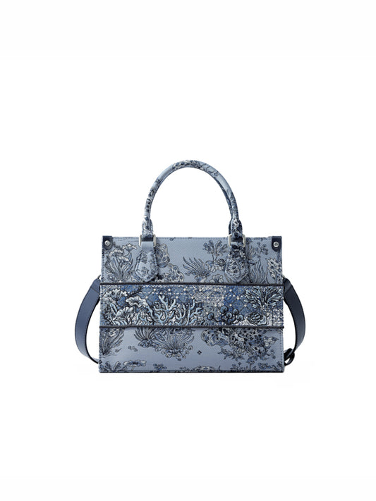 Under the Sea Jacquard with Leather Medium Tote Bag