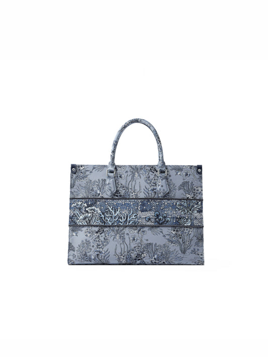 Under the Sea Jacquard with Leather Large Tote Bag