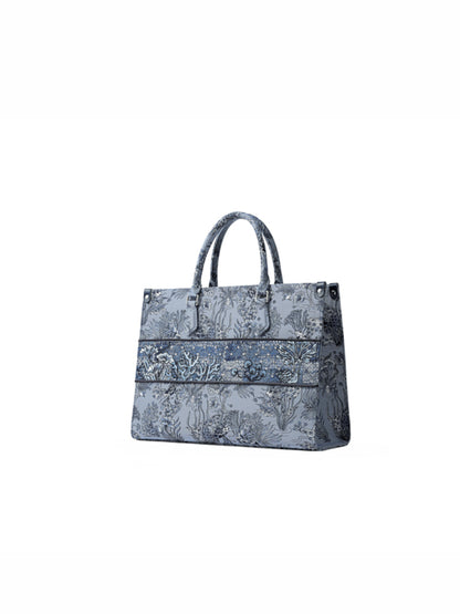 Under the Sea Jacquard with Leather Large Tote Bag