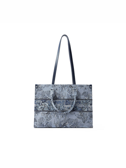 Under the Sea Jacquard with Leather Large Tote Bag