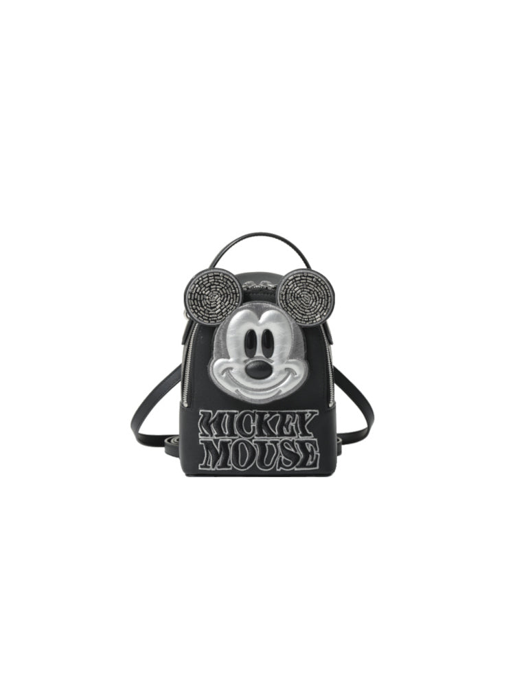 (Preorder) Mickey Mouse Black Embroidered Leather Backpack