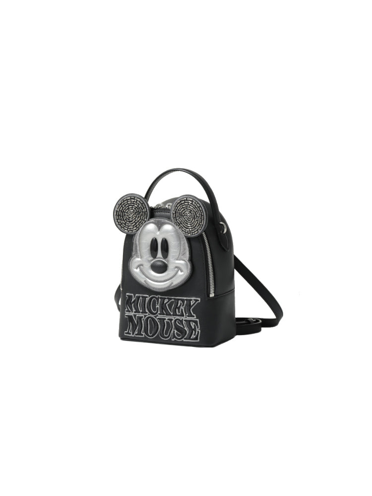 (Preorder) Mickey Mouse Black Embroidered Leather Backpack