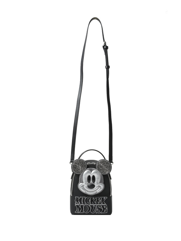 (Preorder) Mickey Mouse Black Embroidered Leather Backpack