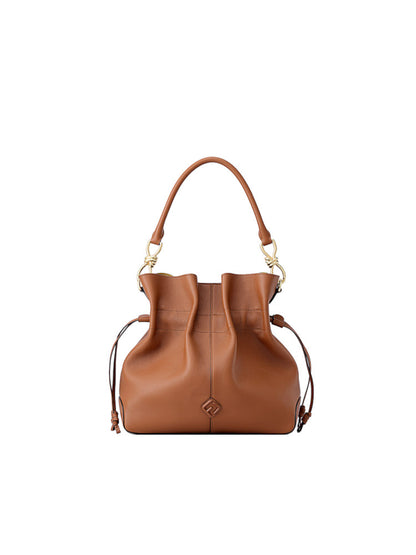 Ruched Leather Large Top Handle Bag