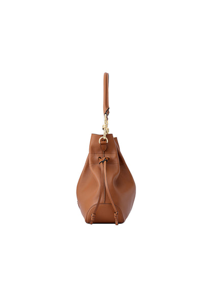 Ruched Leather Large Top Handle Bag