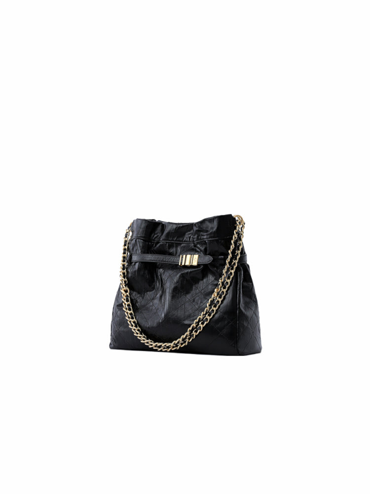 Note Chain Leather Large Hobo Bag