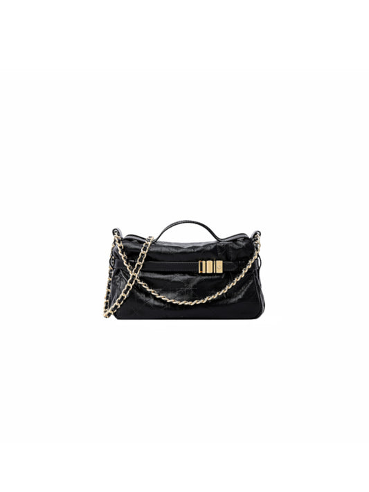 Note Chain Leather Top Handle Bag