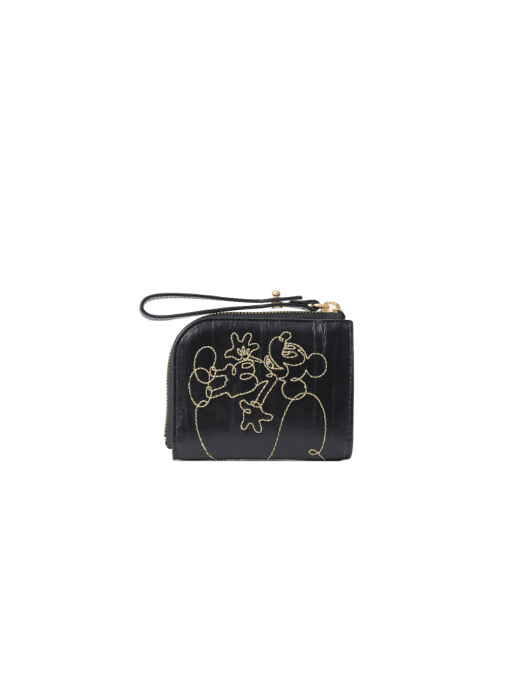 (Preorder) Mickey Mouse Black Embroidered Short Wallet