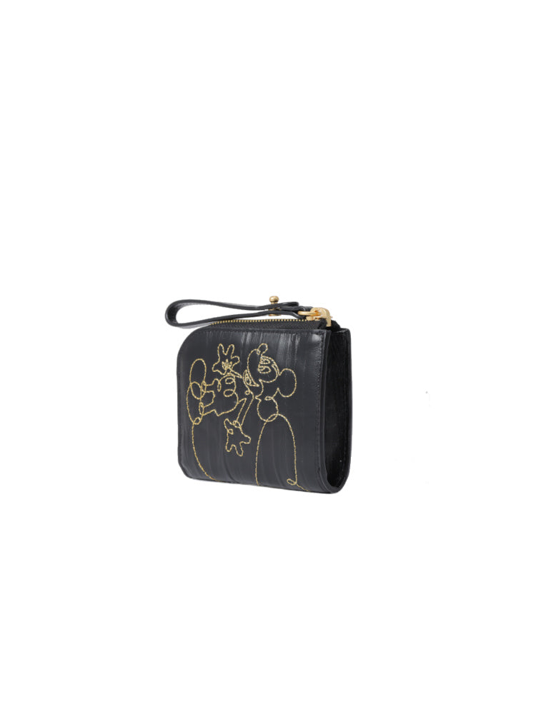 (Preorder) Mickey Mouse Black Embroidered Short Wallet