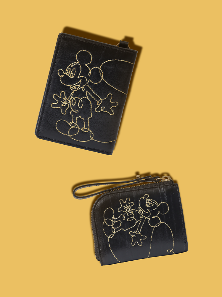 (Preorder) Mickey Mouse Black Embroidered Short Wallet