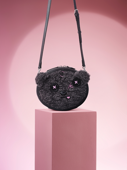 Minions Black Tim Fur with Leather Crossbody and Shoulder Bag